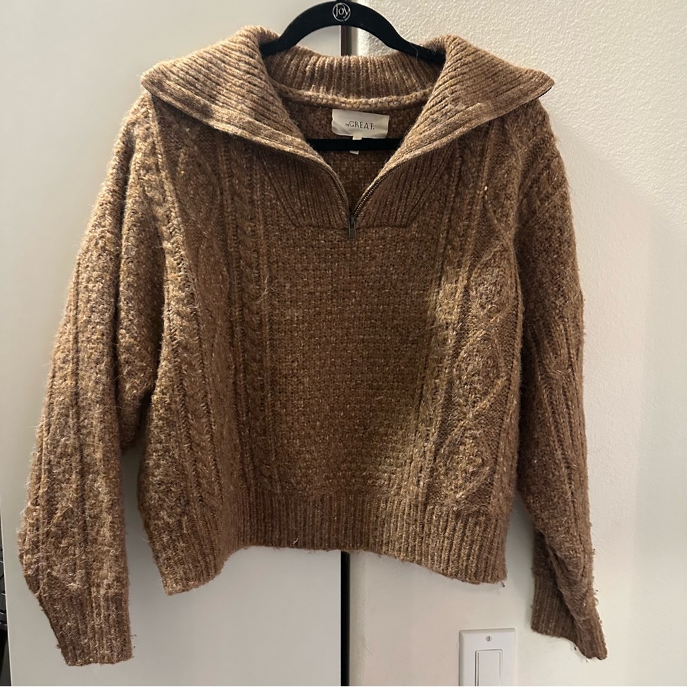 THE GREAT. Cable Henley Quarter-Zip Sweater 1